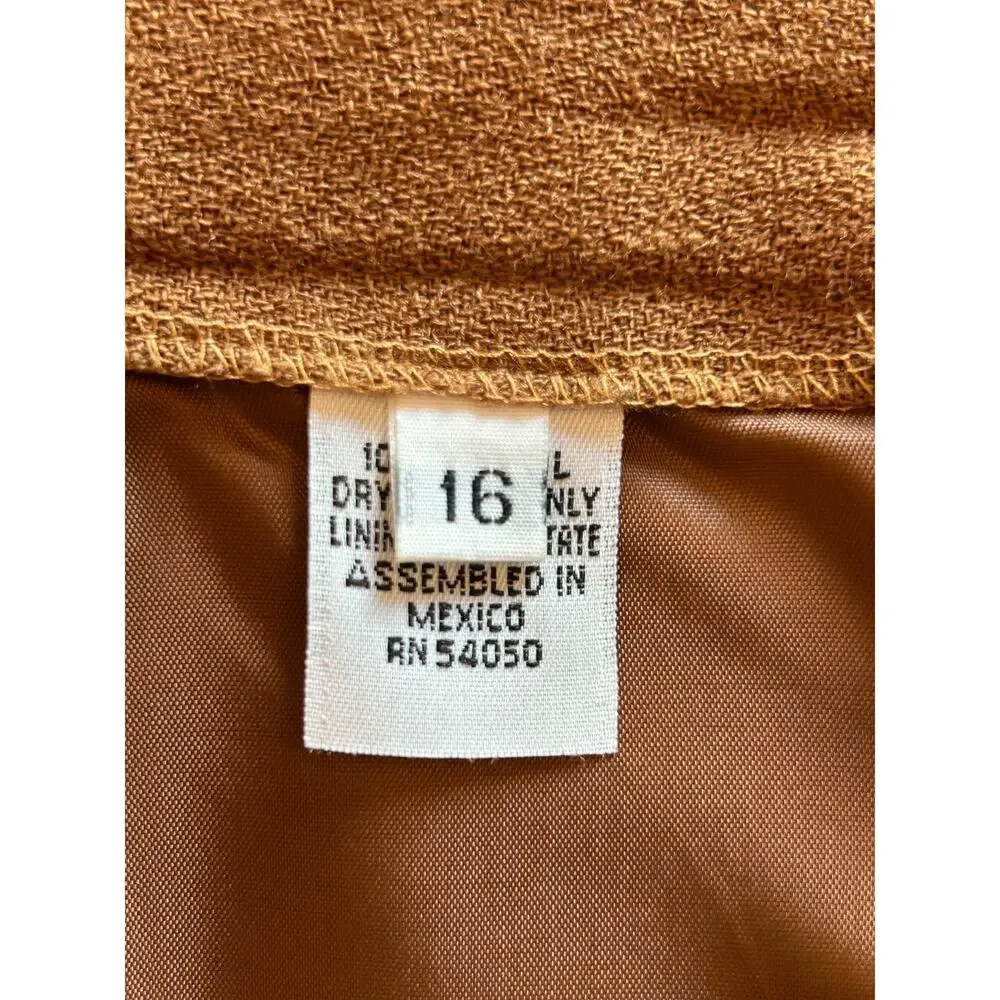 Vintage Saville Suit Skirt & Blazer Size 16 100%‎ Wool Camel Brown Career Church